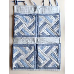 Handmade White Blue Floral Heart Spinning Ribbons Quilted Wall Hanging Organizer